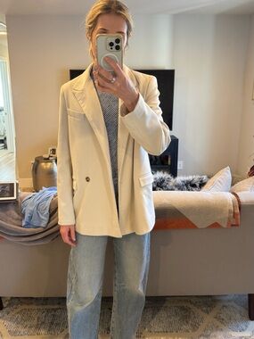 Topshop Cream Textured Oversized Blazer – US 4 / UK 8 / EU 36